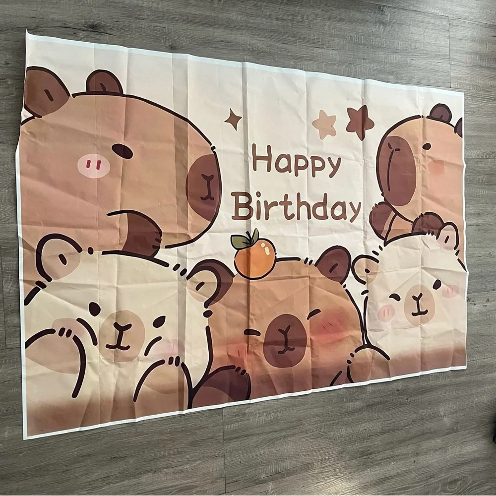 Cute Capybaras Happy Birthday Backdrop Banner 40x60 in Party Decoration